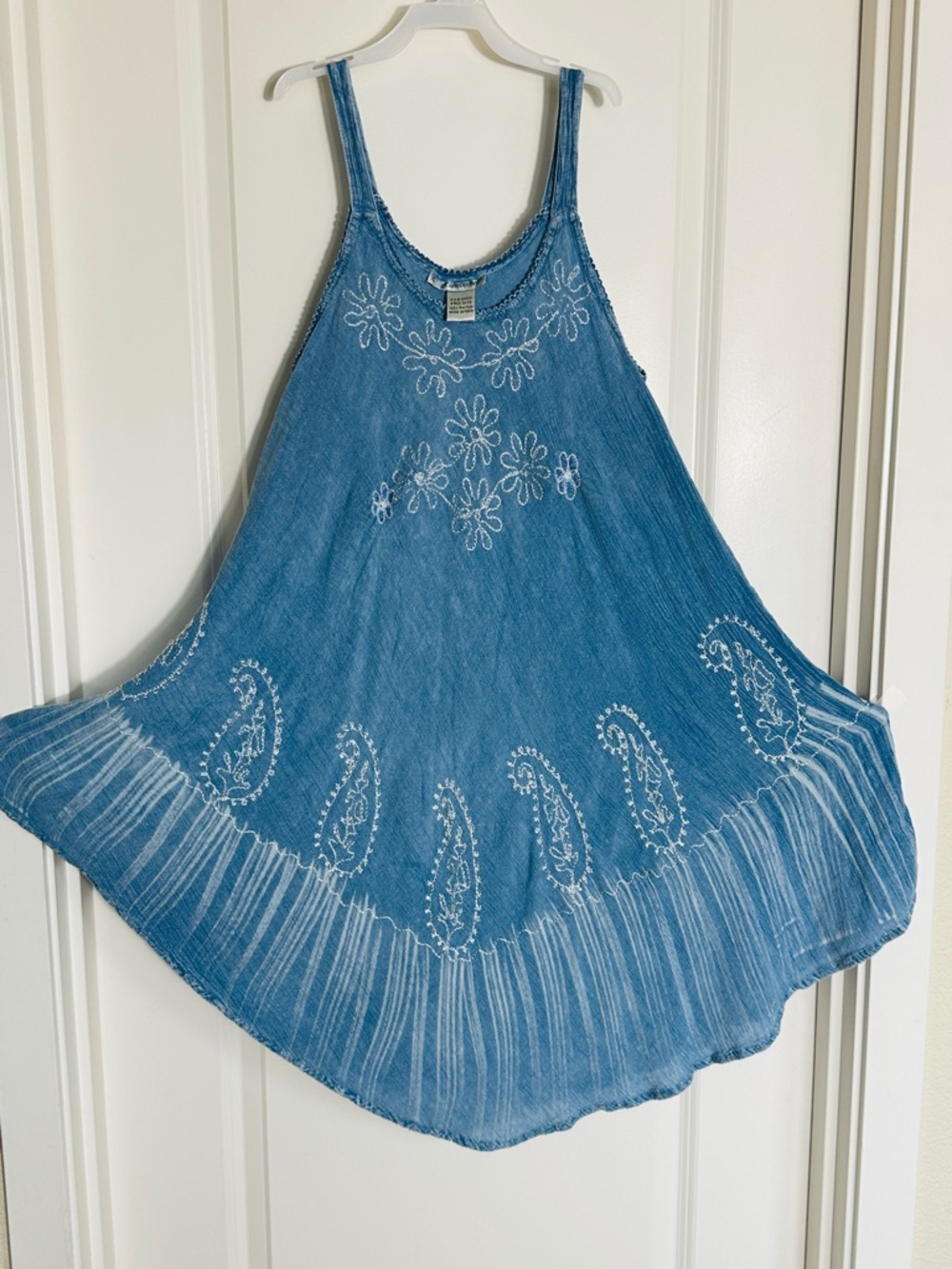 Bohemian Light Blue Embroidered Asymmetrical Dress